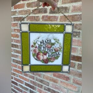 Peace be to this House Stained Glass Suncatcher Green Currier & Ives Beautiful